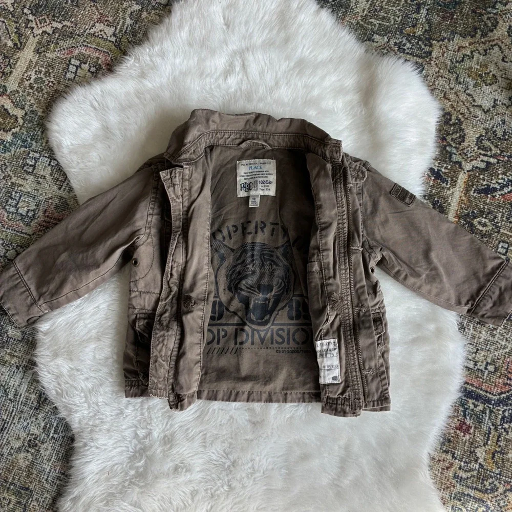 The Childrens Place Baby Boys 18M Military Cargo Utility Field Jacket Tiger